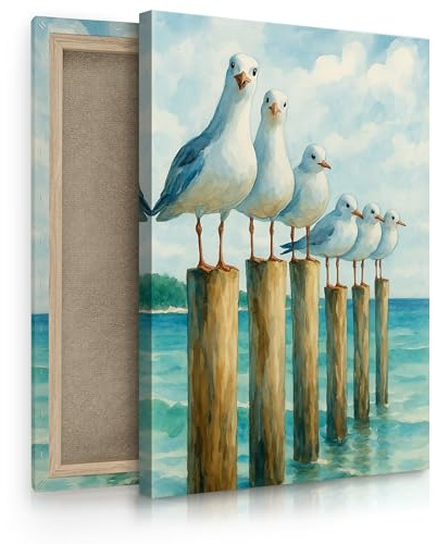 Muralo - Leinwandbild Aufhängefertig mit Abstraktion-Motiv - Bild für Wohnzimmer, Schlafzimmer, Büro, Restaurant - Wandbild Wanddeko Modern - Bemalte Möwen Muster - Br. 40 cm x Hö. 60 cm