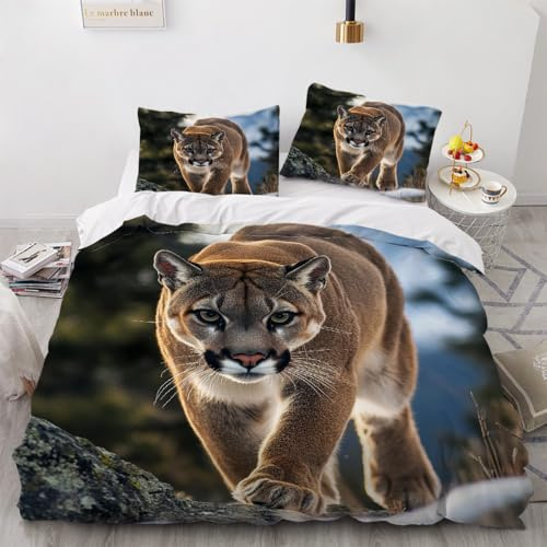 SK-YBB Puma Bettwäsche 135x200 Bettwäsche-Sets 3D Druck Tier Kinder Bettbezug 135x200 mit 2 Kissenbezüge 80 * 80 Reißverschluss