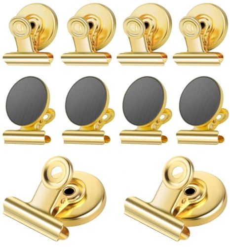 OUDQFCJ 10 Stück Magnetklammern,Kühlschrank Magnete,Whiteboard Magnete,Magnet Clip für Haus,Büro,Schule (Gold)