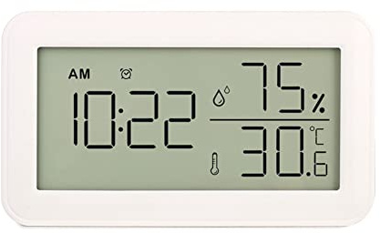 Qusedwey Thermometer Hygrometer Indoor with Alarm Clock, LCD Digital Thermometer, for Room, Living Room, Wine Cellar (White)