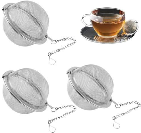 WUFKOP 3 Piezas Bolas Infusoras de Acero Inoxidable, Colador de Té con Cadena y Gancho, Filtro Reutilizable para Hojas de Té, Hierbas y Especias