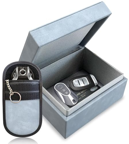 Faraday Box for Car Keys & Faraday Pouch for Car Keys – Double-Layer Signal Blocking Keyless Car Key Signal Blocker Box and RFID Key Pouch
