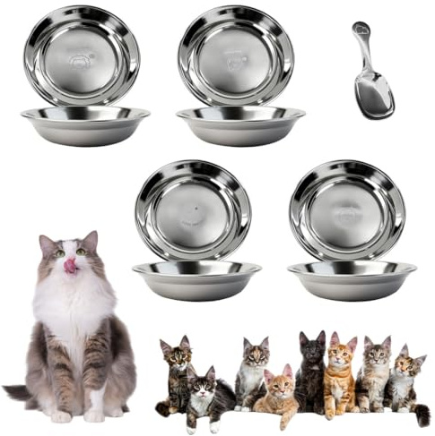 VEOIRXU 4 Pièces Gamelle Pour Chiens et Chats en Acier Inoxydable Avec Grande Cuillère Empilable Assiette d'Alimentation de Rechange Pour Chats Chiots Hamsters Lapins Facile à Nettoyer 14cm (4 Motifs)