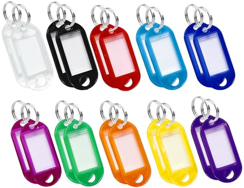 Bitone 20 Porte Clés Inscriptibles avec Étiquettes,Porte clef personnalisable Vivantes en Plastique Résistant – Étiquettes Amovibles pour Identification Clés, Bagages