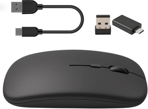 Mouse senza fili Bluetooth ricaricabile 5.2 Dualmode 2.4GHz Mute USB-C+USB-A | 3 DPI regolabile(800/1200/1600), compatibile con MacBook Pro/Air, i-Pad ios13, laptop e PC