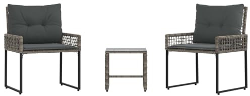 vidaXL Gartenmöbel-Set mit Kissen 3 pcs Grau, Langlebiges, rustikales Gartenmöbelset, stylische Lounge, wetterfeste Sitzgruppe für den Außenbereich