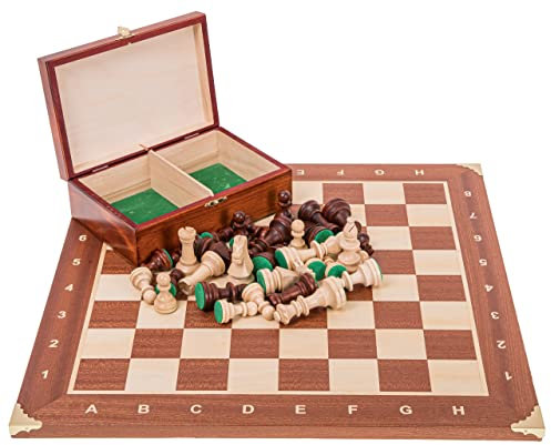 Square - Pro Schach Set Turnier Nr. 6 Mahagoni COR + 2 Extra Damen - Schachbrett + Schachfiguren Staunton 6 + Koffer - Schachspiel aus Holz