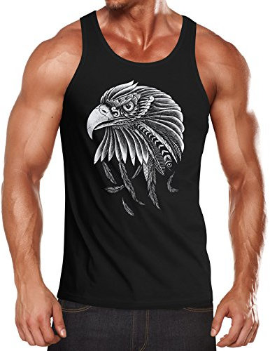 Neverless Herren Tank-Top Adler Aufdruck schwarz M