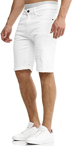 Indicode Herren Caden Jeans Shorts mit 5 Taschen | Herrenshorts Used Look für Männer Holes - Off White, XXL