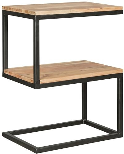 Wohnling Beistelltisch AKOLA S-Form Massiv-Holz Akazie/Metall 45 x 60 x 30 cm, Design Wohnzimmertisch Landhaus-Stil, Anstelltisch Ablagetisch eckig