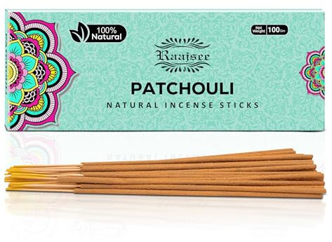 raajsee Patchouli-Räucherstäbchen100 g Packung,100% natürlich,handgerollt, frei von Chemikalien, perfekt für Kirche, Aromatherapie, Entspannung, Meditation, Positivität und sinnliche Therapie