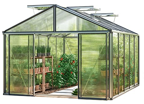 GFP Gewächshaus Asteria 23 Premium 311x385 cm mit integriertem Fundament 16 mm Doppelstegplatten, Farbe Aluminium Natur