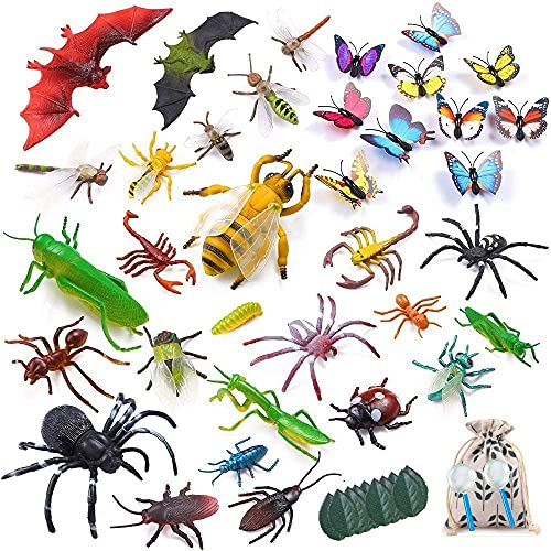 LATERN 45 Pezzi Corredi di Figure Dell'insetto di Plastica, 35pcs Realistici Insetti Bug Insetto Figure Giocattolo per L'educazione dei Bambini, Favori di Tema A Tema Insetti