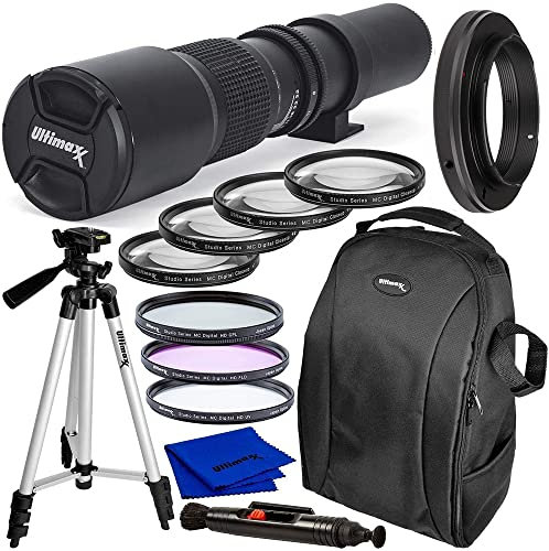 Ultimaxx Pro 500mm/1000mm f/8 Manual Multi-Coated Preset Telephoto Lens Kit for Canon EOS Rebel T3, T3i, T4i, T5, T5i, T6, T7 T6i, T6s, T7i, SL1, SL2, 60D, 70D, 77D, 80D, 5D III, 5D IV, 6D, 7D, 7D II