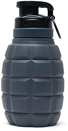 Tufcup Spittoon Bottle for Chewing Tobacco - Reusable Spit Dipping Cup with Lid - Collapsible, Spill Resistant, Leak Proof Travel Spitter - Silicone Body - Fits Most Cup Holders (Grey Grenade)