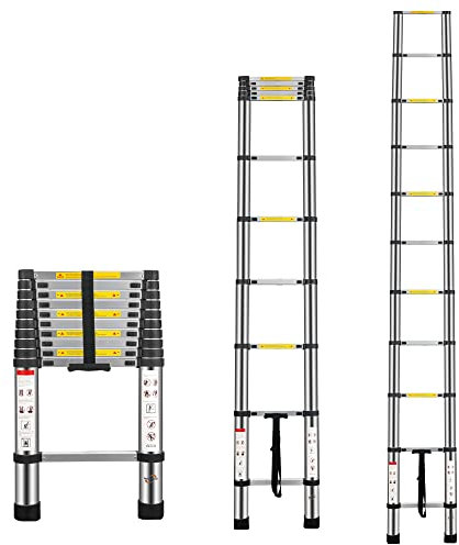 Multibao Telescopic Loft Ladder 3.2m/10.5ft Telescoping Ladder Aluminum Lightweight Portable Extendable Extension Step Attic Ladder for Multipurpose, 150kg Capacity 11 Steps