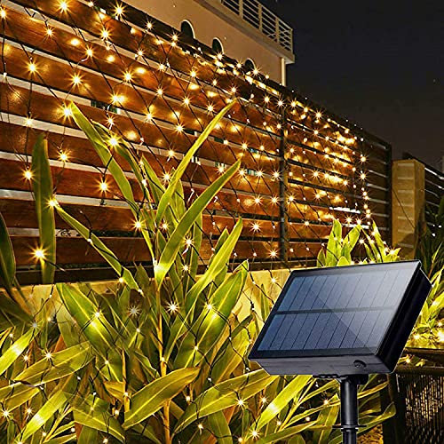 SUAVER Solar LED Lichternetz, Wasserfest 100LEDs Solar Lichterkette,1.5x1.5m Outdoor Lichtervorhang,8 Modi Net Mesh Deko Leuchte für Weihnachten Garten Party Hochzeit Schlafzimmer (Warmweiß)