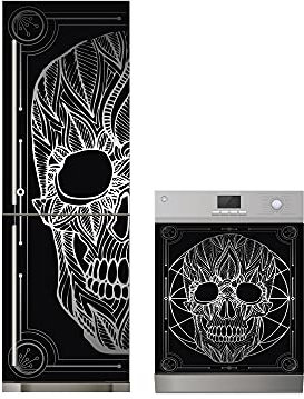 Oedim Pack vinyle pour réfrigérateur + vinyle pour lave-vaisselle chaudière blanc et noir, adhésif résistant et économique, autocollant décoratif décoratif design élégant