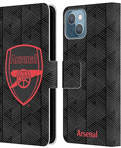 Head Case Designs Officially Licensed Arsenal FC Black Crest and Gunners Logo Leather Wallet Case Compatible With Apple iPhone 13