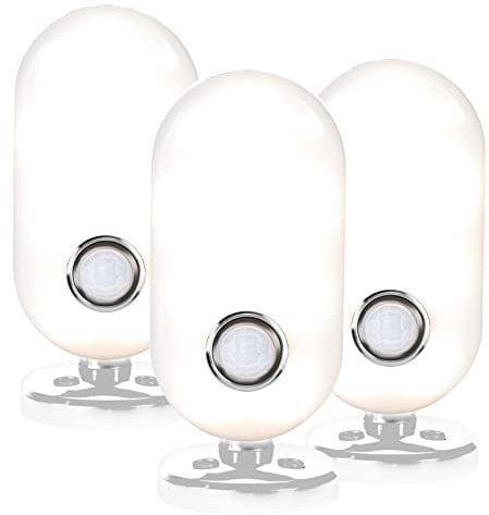 Northpoint LED Leuchte mit Bewegungsmelder 3er-Set ovalen Lichtauslass in Weiß, 50lm, Tageslichtweiß (4000K), Spritzwassergeschützt (IP44), Wandhalterung mit Kugelgelenk