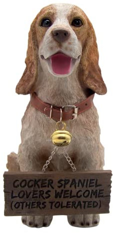 Adorable Cocker Spaniel mit einem reversiblen Schild, Statue, freistehend, Willkommensschild, einzigartige Dekoration, 30,5 cm