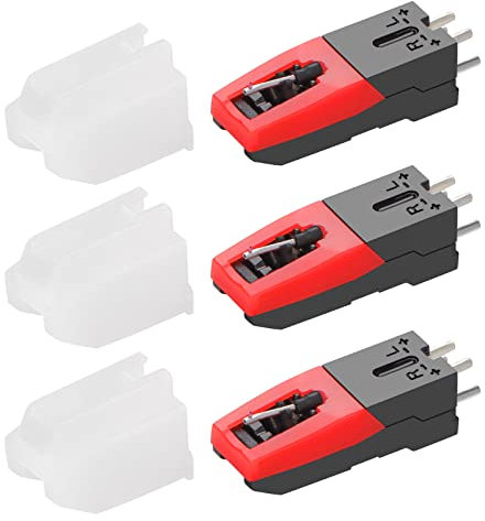 3 Piezas Aguja para Tocadiscos con Cartuchos, Recambio de Aguja Universal Aguja de Repuesto Rojo Tocadiscos Puntero Reemplazo para Tocadiscos de Vinilo de LP de 33 45 y 78 RPM