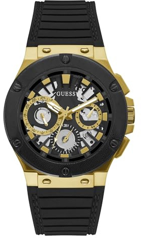 GUESS Herren-Armbanduhr, 44 mm, Schwarz/Goldfarben/Schwarz, Schaltung: