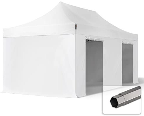 TOOLPORT Faltzelt Faltpavillon Pavillon 3x6m - mit 4 Seitenteilen (ohne Fenster) Premium Dach Partyzelt schwer entflammbar weiß