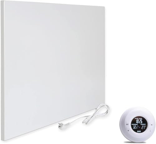 VIESTA® Chauffage mural infrarouge avec thermostat [TÉLÉCOMMANDE + CONTRÔLE WIFI] – Radiateur mural à infrarouge – Panneau infrarouge en cristal de carbone – (Modèle TH20 Funk - 300 Watt)