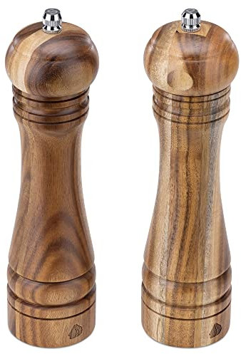 Navaris Salt And Pepper Grinder Set - Acacia Wood Classic Design - Ceramic Wooden Refillable Mill - with Stainless Steel Screws - 21.3 x 5.5cm