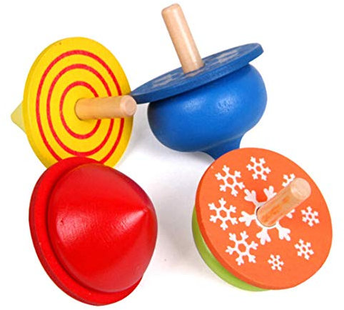 4-teiliges klassisches Gyroskop Kinderspiel Kreisel Spielzeug für Jungen Mädchen Bunte Druck aus Holz Gyroskop Kreisel Spielzeug
