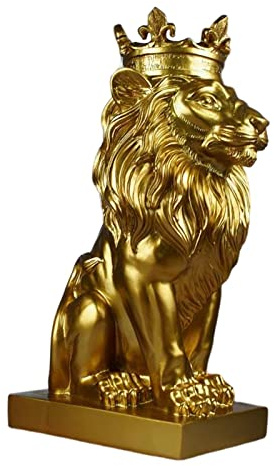 perfk Moderne Löwenkopf Statue, Tierfigur Aus Kunstharz für Desktop Bücherregal, golden