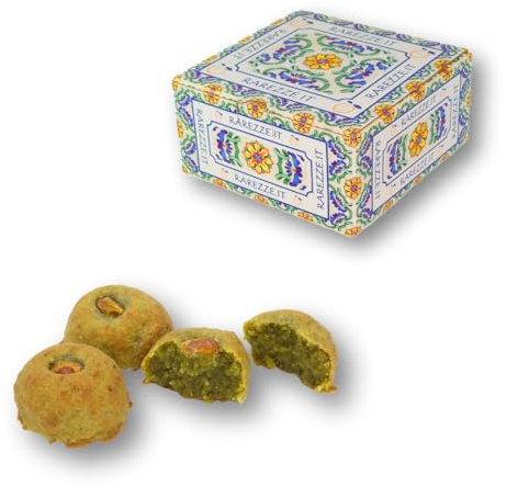 RAREZZE Low Sugar - Biscotti di pasta di mandorla siciliana a BASSO CONTENUTO DI ZUCCHERO, al Pistacchio. Produzione artigianale GIORNALIERA, confezione regalo (gr.400). Pasticcini tradizionali