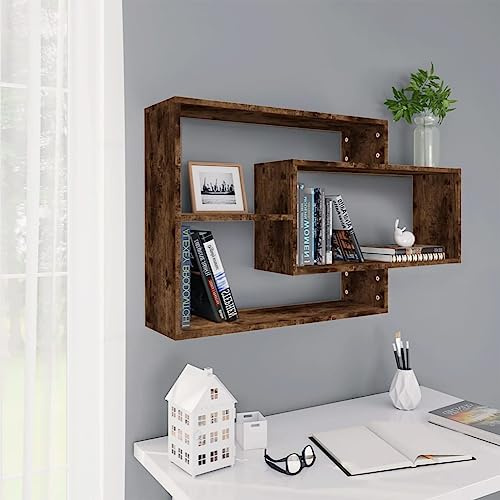 homiuse Wandregal 104x20x58,5 cm Wandregal Räuchereiche BüCherregal Wand Wandregal Holz Regal Wand Wandregal KüChe KüChenregal Wand Regale FüR WäNde HäNgeregal Wandregal Kinderzimmer Wandboard, Braun