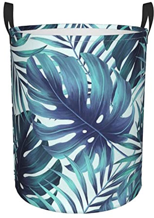 Grand panier à linge en feuilles de palmier tropicales, étanche, avec poignées, panier à linge pliable pour un rangement facile