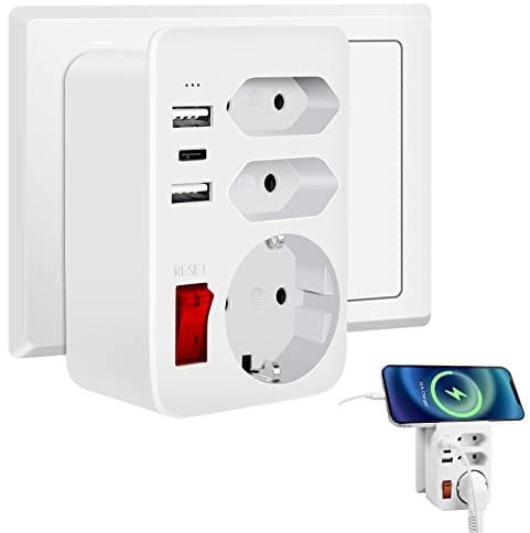 HANYEAL USB Steckdose,Steckdosenadapter mit 2 USB(3A), 1 USB C(3A) und Schuko Stecker,Mehrfachsteckdose mit Schalter 6-in-1, Stecker mit Kindersicherung Weiß, 4000W Doppelstecker für Steckdose