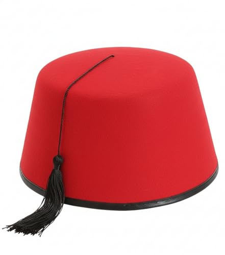 GREY LOOK GL Unisex Erwachsene Red Fez Hut mit schwarzer seidiger Quaste Elegant Türkischer Hut für Halloween und Partys