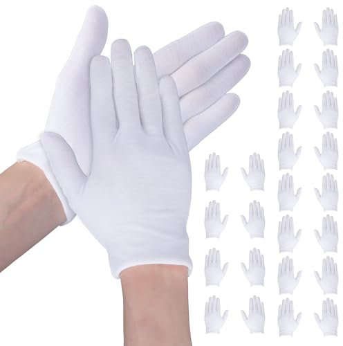 Lollanda 12 Paar Baumwollhandschuhe, Schutz Handschuhe für Damen Herren, Weiß Stoffhandschuhe Arbeitshandschuhe für Gartenhandschuhe Schmuckinspektion One Size Fits All