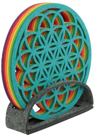 BIASTO · Blume des Lebens aus Filz · Esoterik Dekoration · Spirituelle Geschenke · Lebensblume Untersetzer · Premium QUALITÄT 100% (Regenbogen, 6)