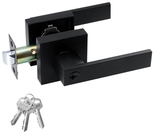JO.KO Entry Door Lock Set, Square Door Lever for Bedroom, Passage Door Privacy Locking Interior/Exterior Entry Door Knob/Heavy Duty
