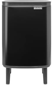 Brabantia - Bo Waste Bin Hi 7L with Soft Close Lid, Removable Inner Bucket, and Transport Grip – Ideal for Bathroom, Bedroom, and Home Office – Matt Black