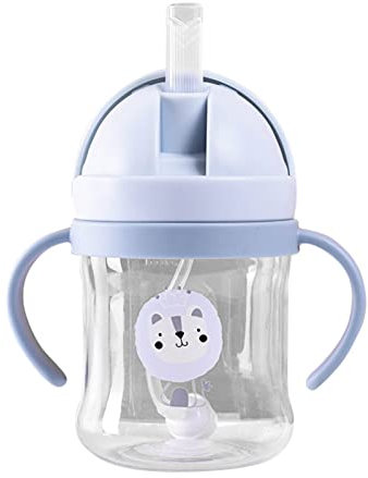 Taza de Paja de 250 Ml, Taza de Paja Ponderada, Patrón de Animales, a Prueba de Fugas, Taza Infantil con Asa para Niños, Azul
