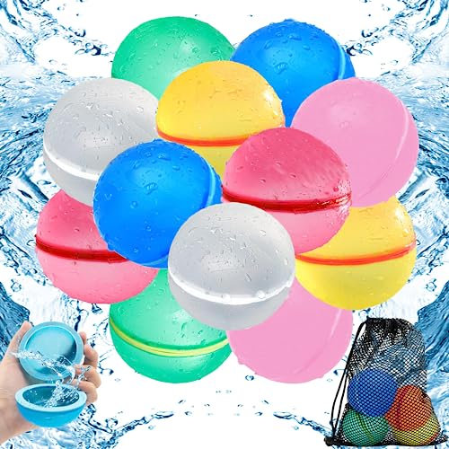 Chennyfun 12 Pcs Wiederverwendbare Wasserballons, Weicher Silikon-Bunt Wasserballon, Selbstschließend Schnellfüller Wasserbomben, Wasser Kampf, Wasserspielzeug Familienspiel für Kinder Sommer Draussen