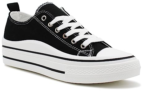 Womens Lace Up Platform Sole Canvas Baseball Sneakers Ladies Chunky Retro Flat Low Top Fashion Trainers Pumps