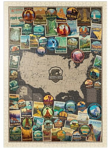 MyPuzzle 63 American National Parks Collage Map, Vintage Poster - Premium 1000 Teile Puzzle - MyPuzzle Sonderkollektion von Anderson Design Group