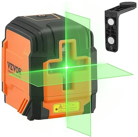 VEVOR Nivel Láser Verde Línea Cruzada de 15 m Modo Autonivelante Longitud de Onda Láser Manual 520 nm ± 10 nm Láser de Construcción ± 0,28 cm a 10 m 5 h de Trabajo Continuo con Soporte de Batería