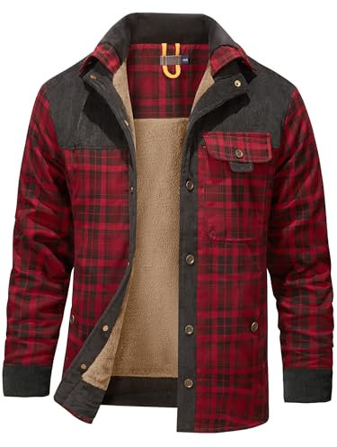 Mr.Stream Camicia da Uomo in Stile Casual da Boscaiolo Plaid Flanella A Quadri Camicia Imbottita da Lavoro di Cotone Cappotto Invernale 3251 Red 3XL