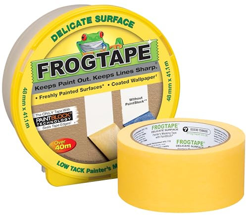 Frog Tape Ruban de masquage jaune pour peinture et décoration d'intérieur pour des lignes nettes et sans bavure de peinture 48 mm x 41,1 m