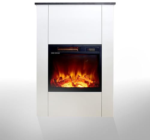 GLOW FIRE Elektrokamin mit Heizung und Kaminfeuer (Standkamin THASOS) - elektrischer Kamin mit LED-Licht, Heizlüfter, Holz-Deko & Fernbedienung, max. 1500 W - 100x65x24 cm, Weiß