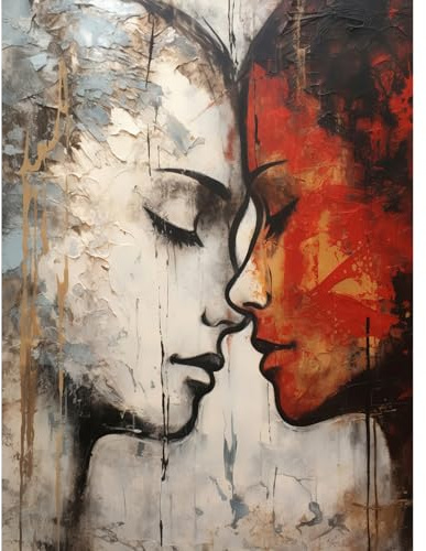 Artery8 Affection Thick Paint Oil Painting Red Bold Blue Gay Lovers Emotional Connection Women Love Lesbian Unframed Wall Art Print Poster Home Decor Premium